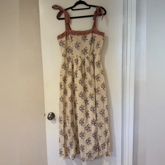 Aqua Floral Midi Swing Dress 100% Cotton - Picture 1 of 7